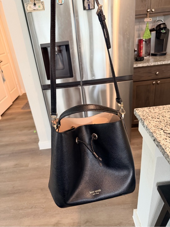 Kate Spade Black Leather Drawstring Bucket Bag